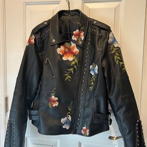 Pleather jacket with hand embroidery